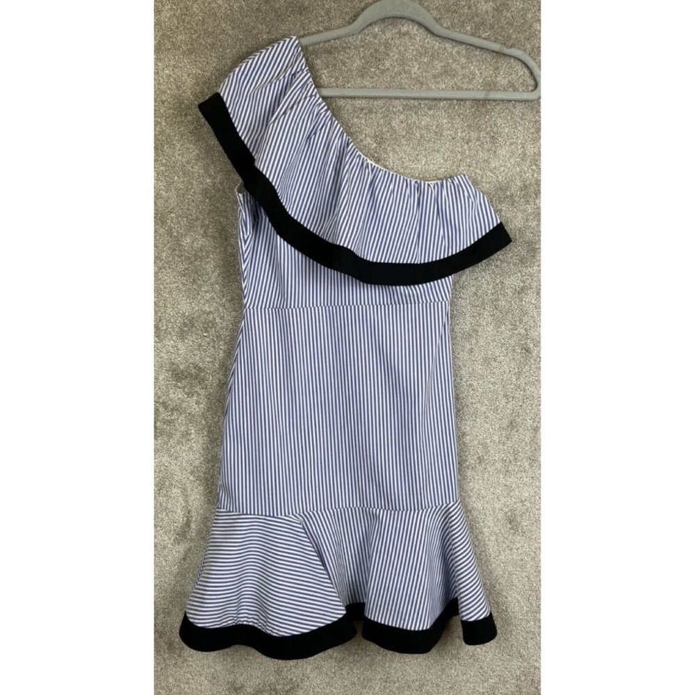 Lucy Paris Dress Womens Extra Small Blue Stripe Side Zip Ruffle Lined- 7186
